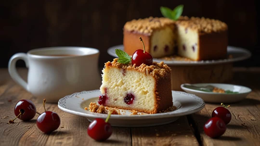 Czy warto spróbować ciasta jogurtowego z wiśniami i kruszonką? Tak!